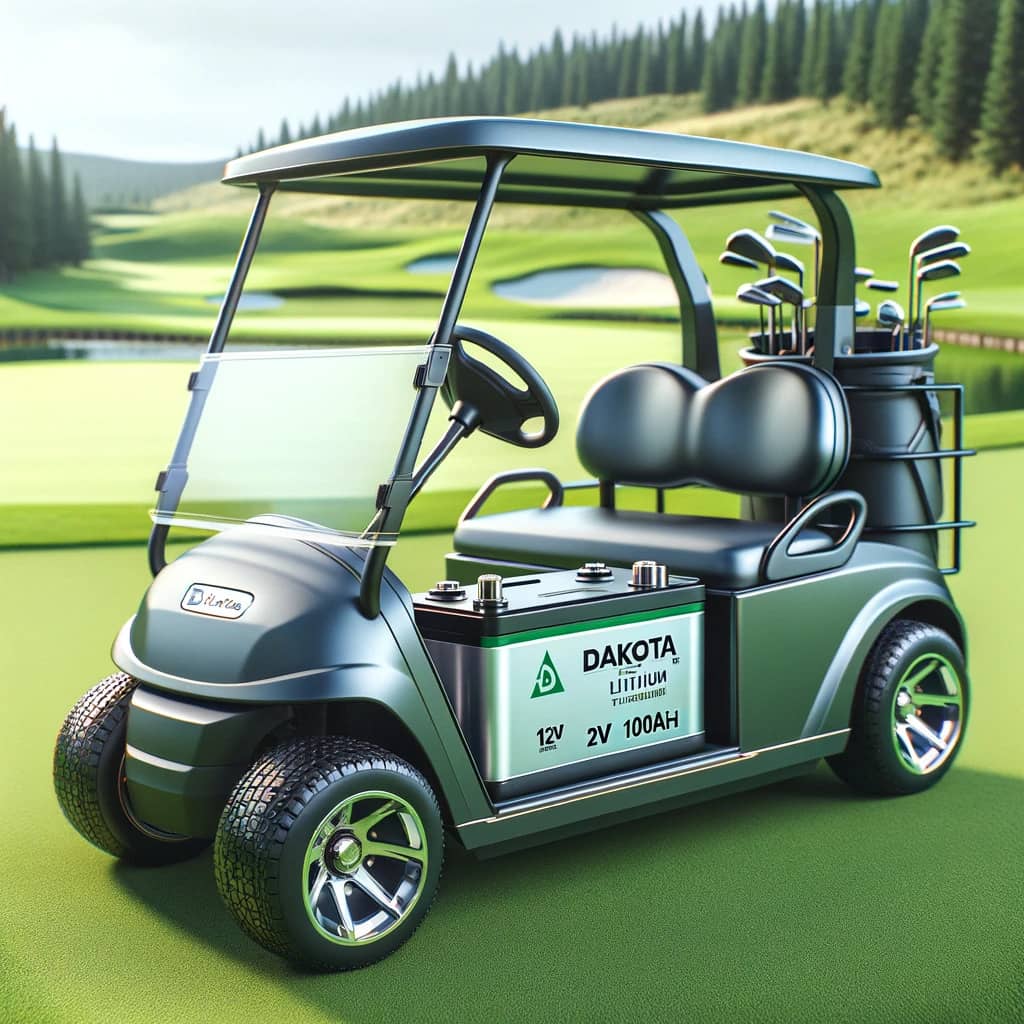 Dakota Lithium 12V 100Ah battery installed in a golf cart