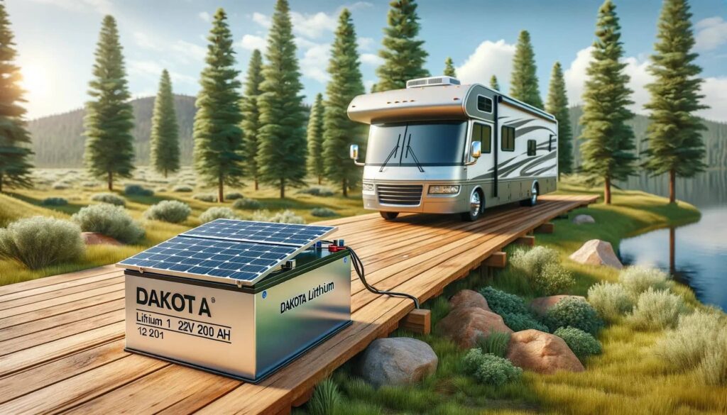 Dakota Lithium battery connected to solar panels on an RV