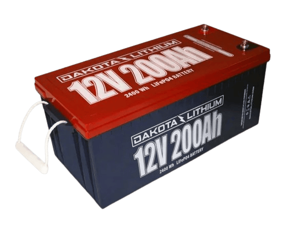 Dakota Lithium 12V 200Ah battery paired with solar panels in an RV setting