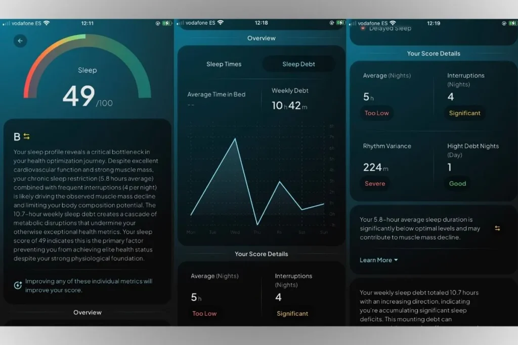 Screenshots of the hume app displaying the sleep monitoring data